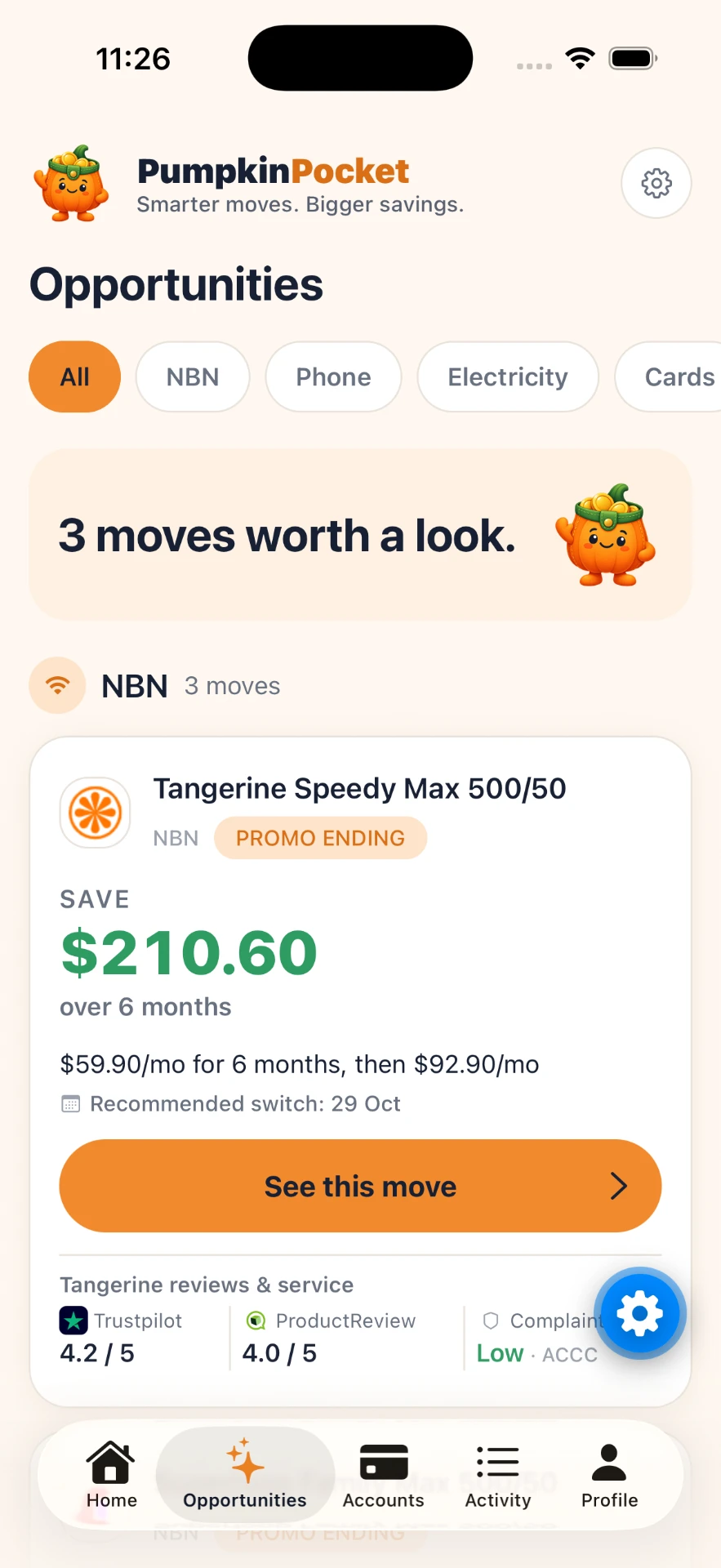 Opportunities screen: 3 moves worth a look